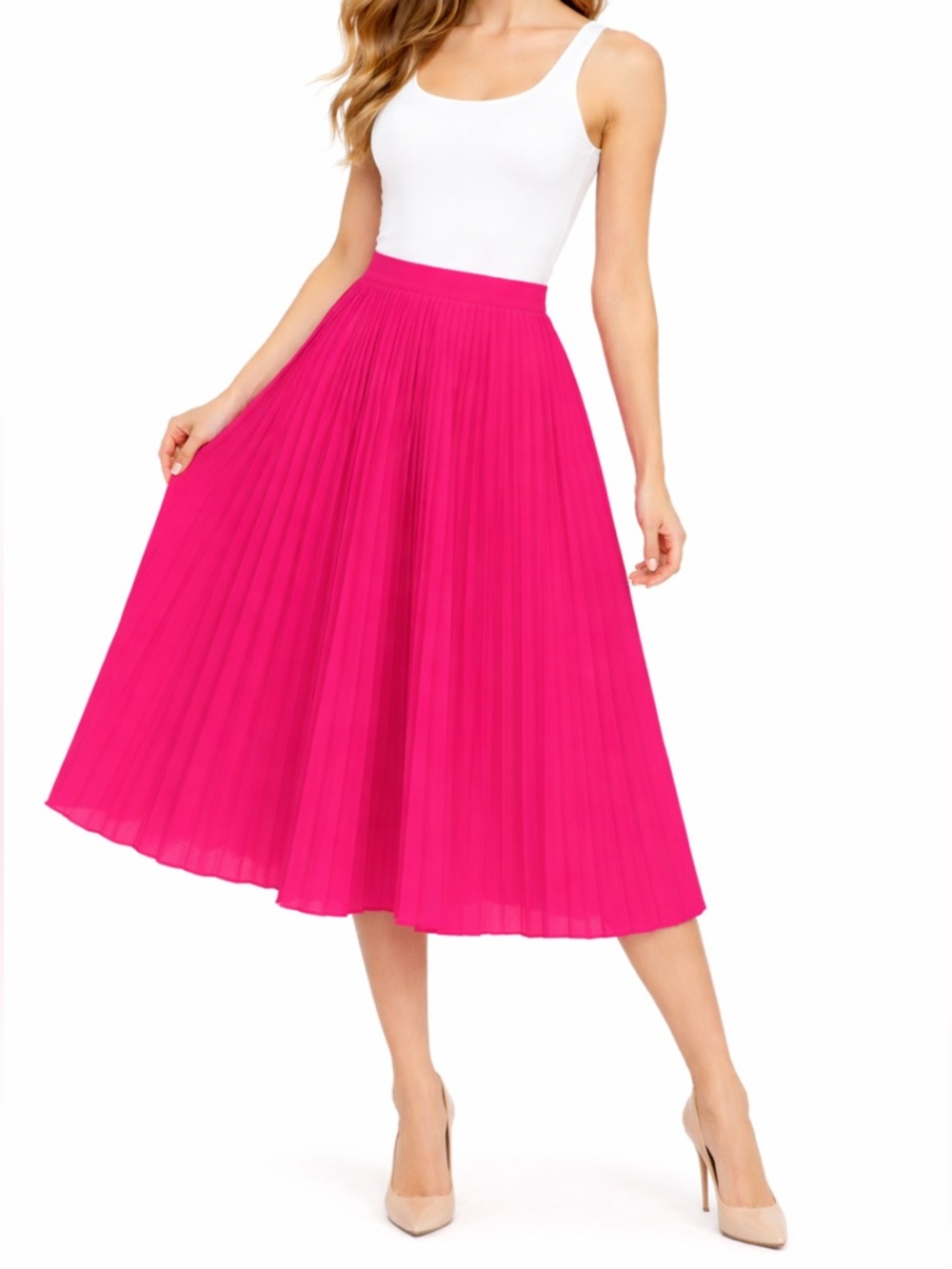 A New Day Pleated Skirt Hot Pink Midi Small Lined by Target